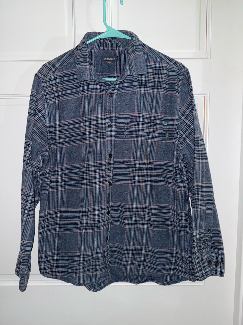Eddie Bauer Blue Plaid Shirt with Red Accent